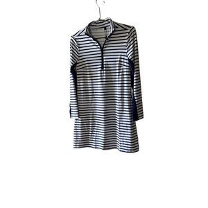 Cabana Life Women's Blue & White Striped Wicking Performance ZipTop Size S NWT